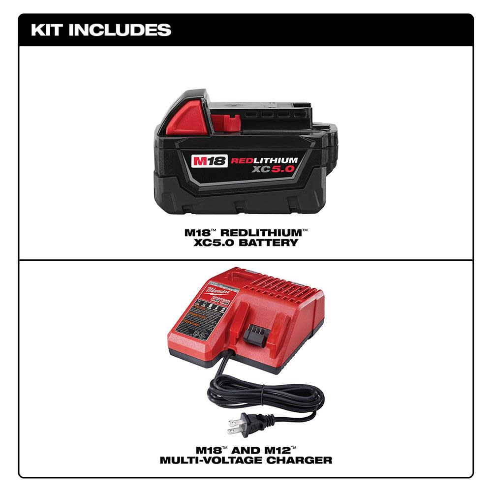 Milwaukee M18 REDLITHIUM XC 5.0Ah Battery and Charger Starter Kit - Ascmtools