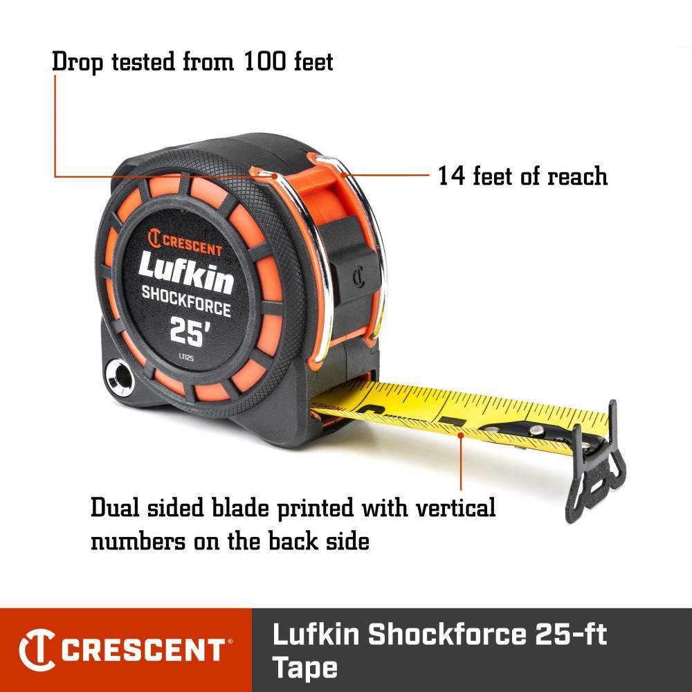 Crescent Lufkin Shockforce Tape Measure Dual Sided 1 3/16 x 25′ - Ascmtools