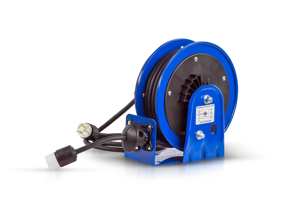 Coxreels Hose Reel 30′ Compact Spring Driven Cord Reel Single Receptacle with 12GA Steel Base - Ascmtools