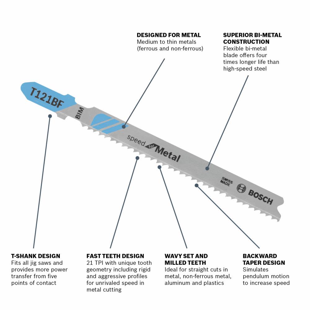 Bosch Jig Saw Blades 3pc 3 5/8″ 12 TPI Speed for Metal T Shank - Ascmtools