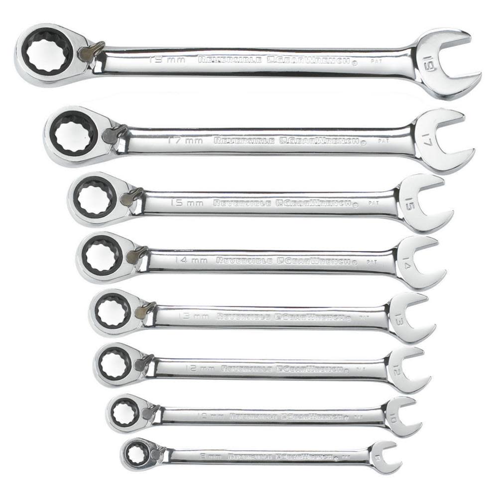 GEARWRENCH 8 Piece 12 Point Reversible Ratcheting Combination Wrench Set Metric - Ascmtools