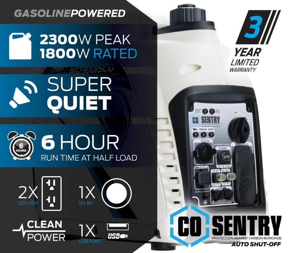 Pulsar Products 2300 Watt Recoil Quiet Gas Inverter Generator - Ascmtools