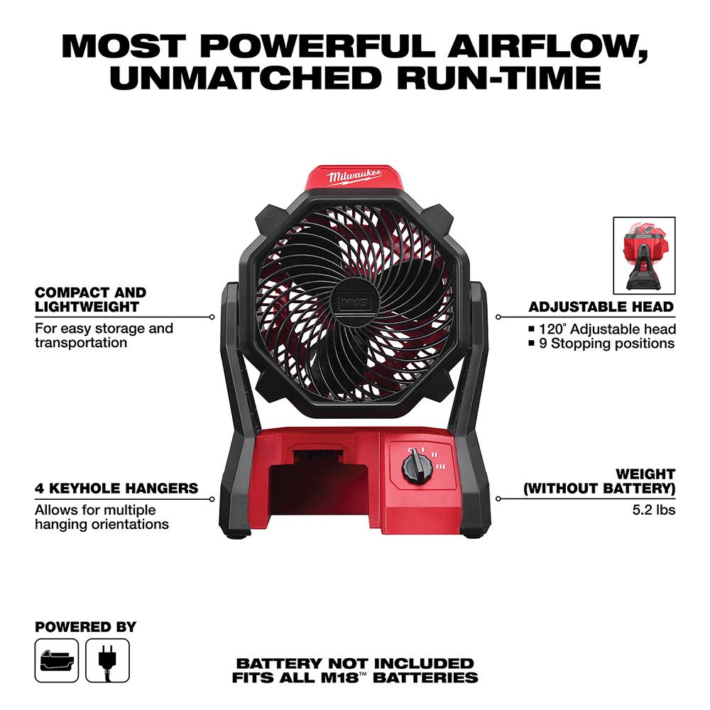 Milwaukee M18 Jobsite Fan & Bluetooth Radio/Charger Bare Tool Bundle - Ascmtools