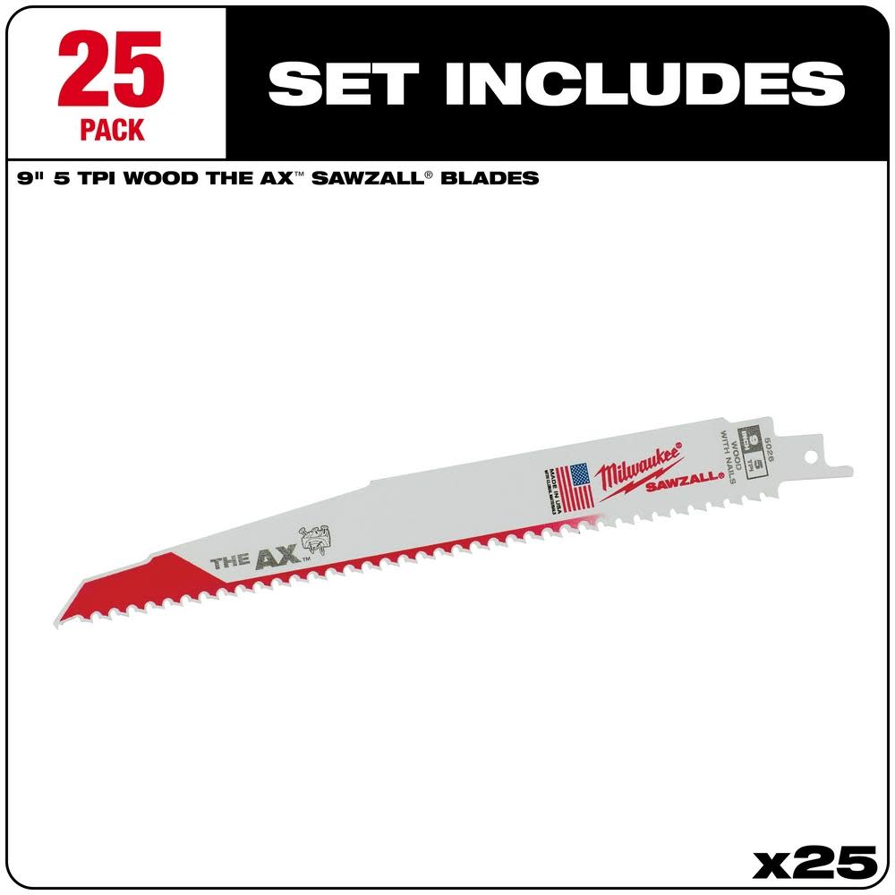 Milwaukee 9 In. 5/8 TPI White Bi-Metal Reciprocating Saw Blade 25Ct - Ascmtools