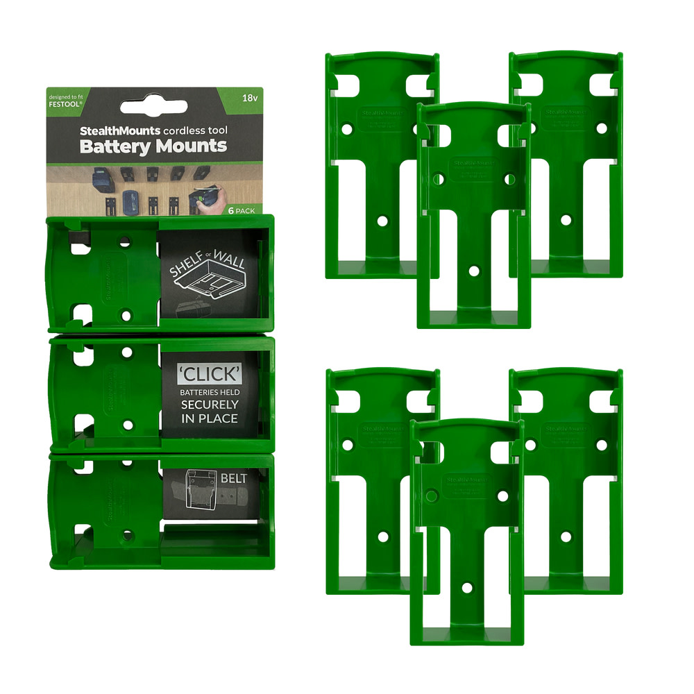 Stealthmounts Green Battery Mount For 18V Batteries 6pk - Ascmtools