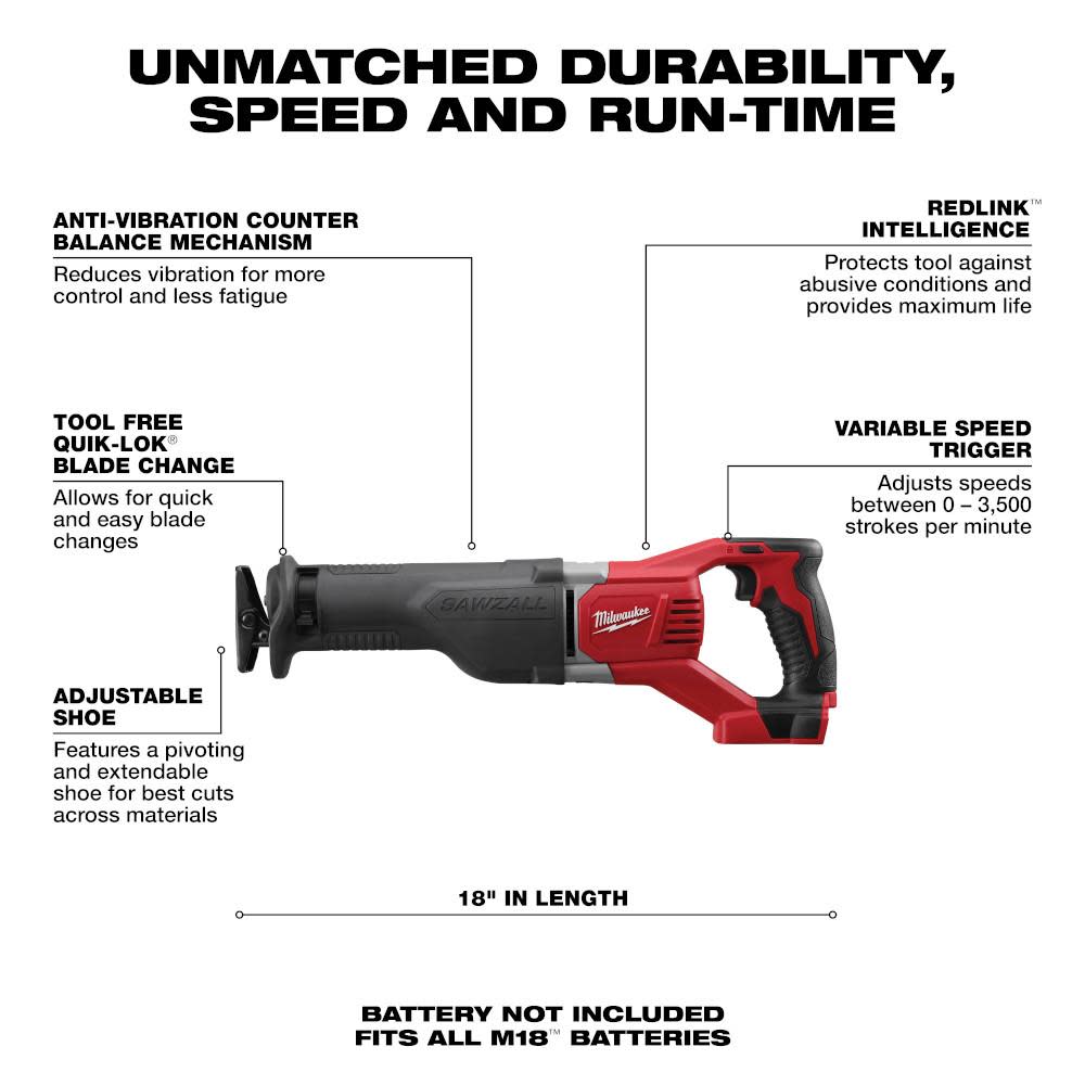 Milwaukee M18 SAWZALL Reciprocating Saw - Ascmtools