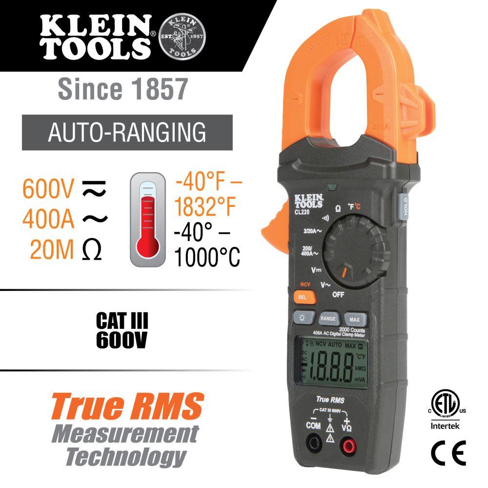 Klein Tools Digital Clamp Meter with Temp - Ascmtools