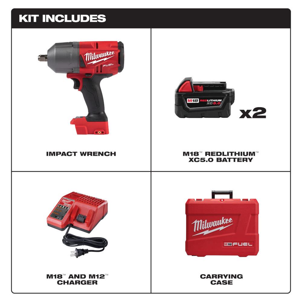 Milwaukee M18 FUEL 1/2 in. High Torque Impact Wrench with Pin Detent Kit - Ascmtools