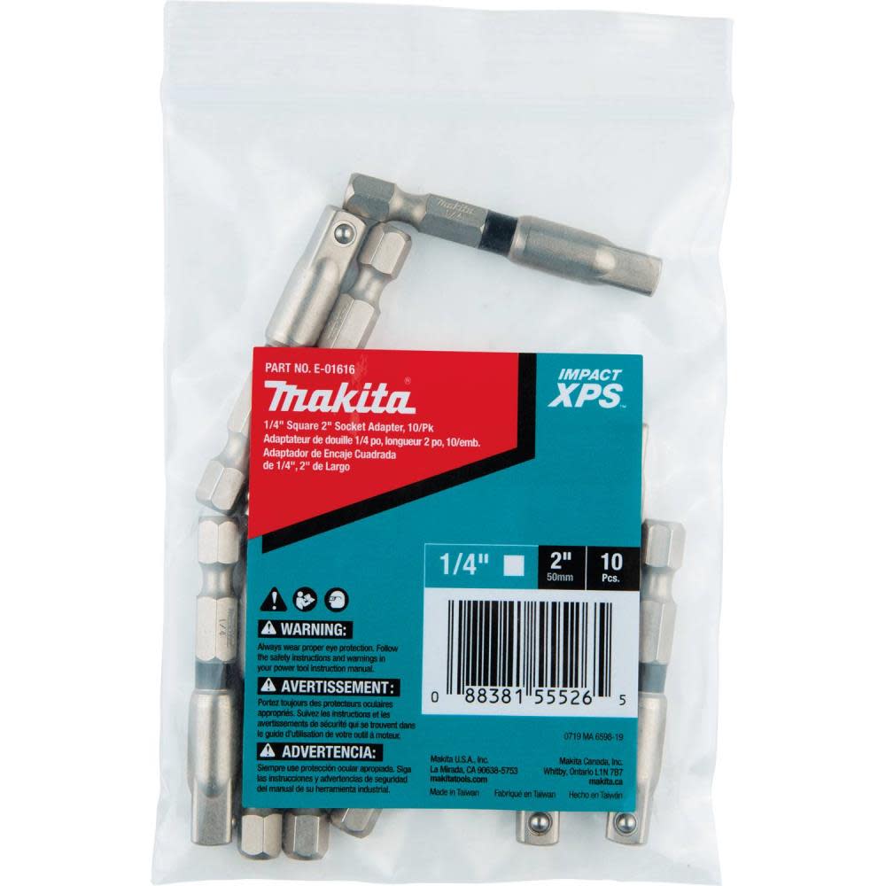 Makita Impact XPS 1/4″ Square 2″ Socket Adapter 10/pk Bulk - Ascmtools
