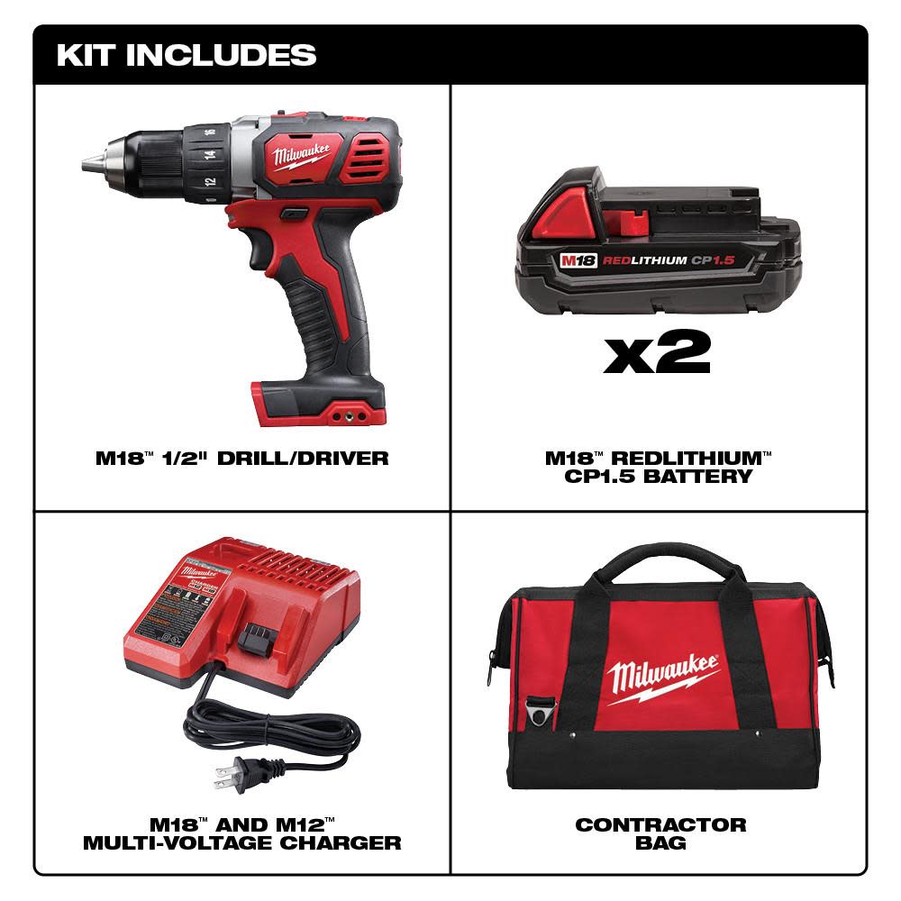 Milwaukee M18 Compact 1/2 In. Drill Driver Kit with Compact Batteries - Ascmtools