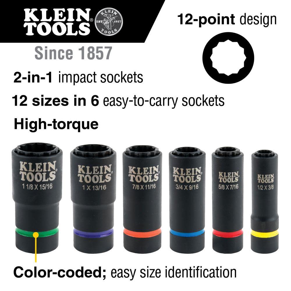 Klein Tools 2-In-1 Impact Socket Set 6-Piece - Ascmtools