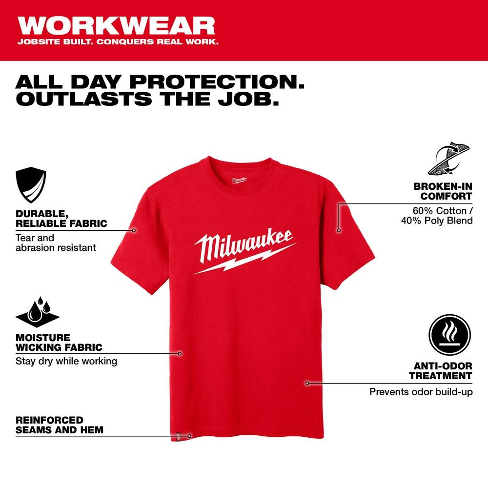 Milwaukee Heavy Duty T-Shirt Big Logo Short Sleeve Red - Ascmtools