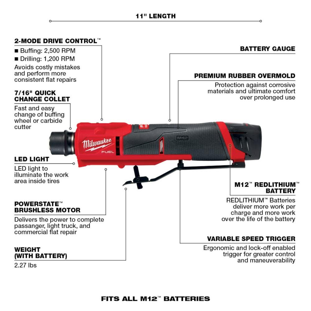 Milwaukee M12 FUEL Flat Repair Kit Commercial Tire - Ascmtools