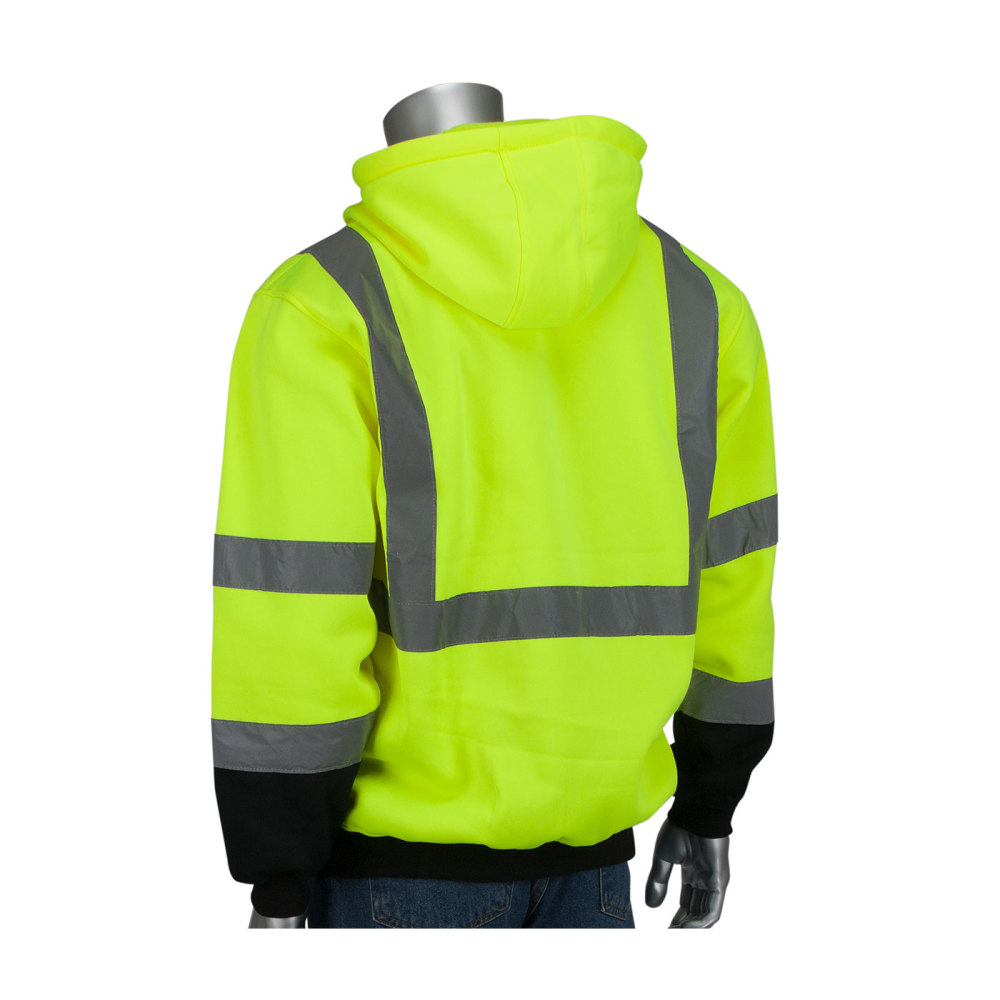 Protective Industrial Products ANSI R3 Full Zip Hooded Sweatshirt Hi Vis Lime Yellow Small - Ascmtools