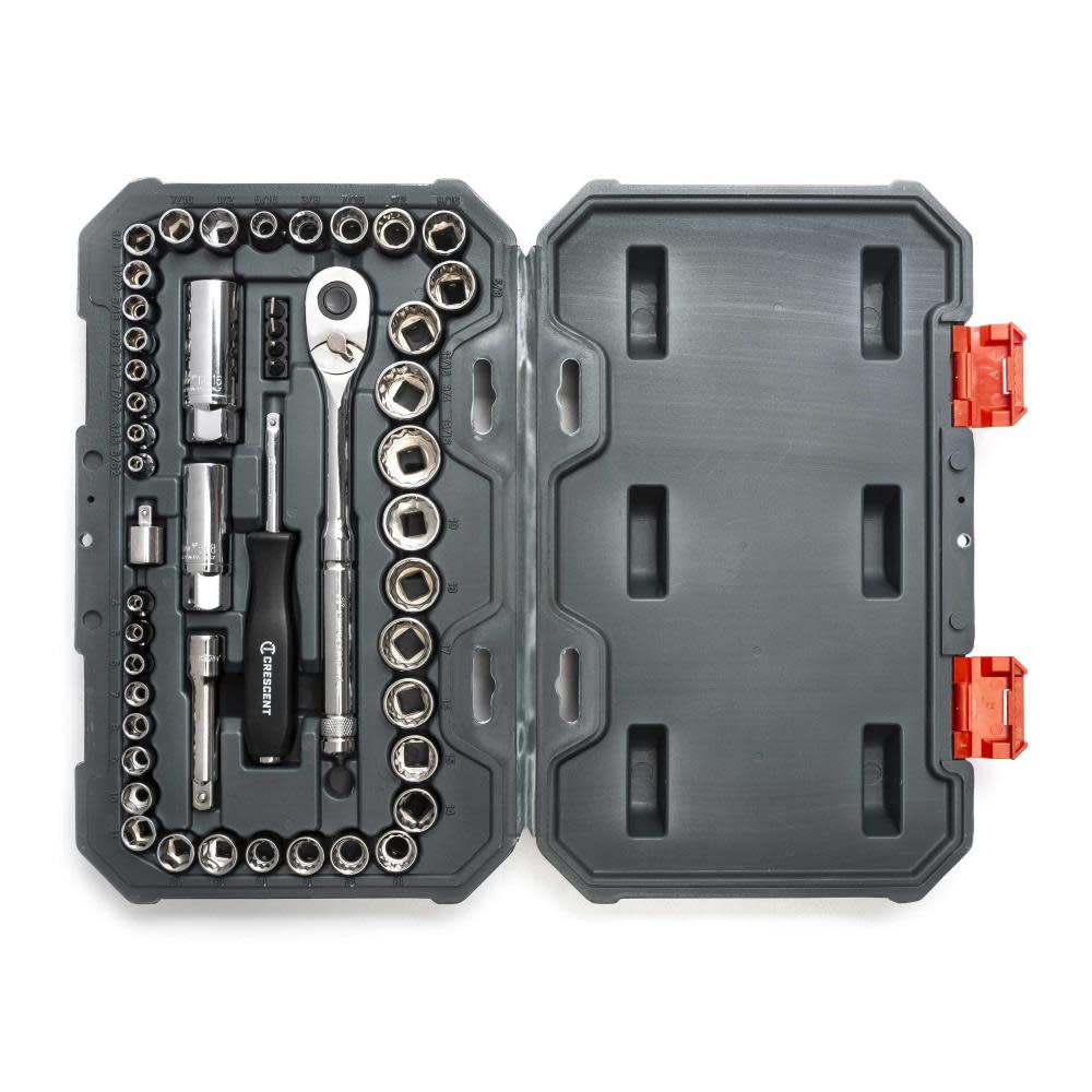 Crescent 50 Pc 1/4 and 3/8″ Drive 6 & 12 Point SAE/Metric Mechanics Tool Set - Ascmtools