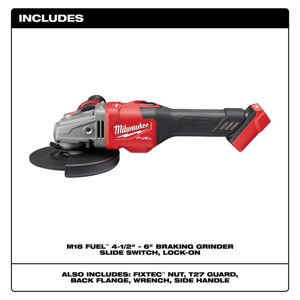 Milwaukee M18 FUEL 4-1/2 in.-6 in. Lock-On Braking Grinder with Slide Switch - Ascmtools