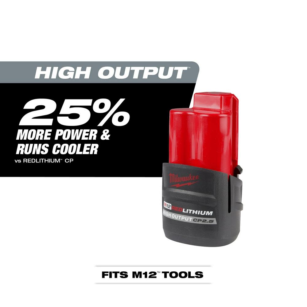 Milwaukee M12 REDLITHIUM HIGH OUTPUT CP2.5 Battery 2pk - Ascmtools