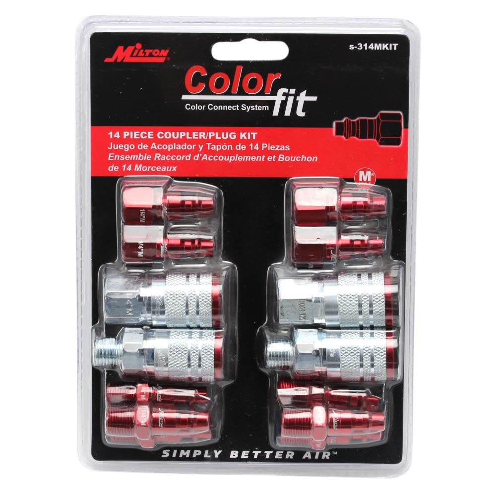 Milton ColorFit S-314MKIT Coupler & Plug Kit – (M-Style Red) – 1/4″ NPT (14-Piece) - Ascmtools