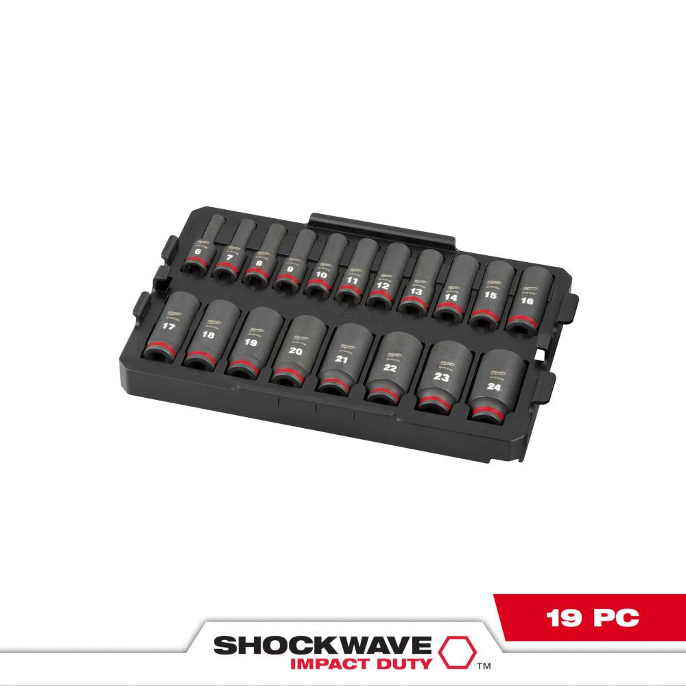Milwaukee SHOCKWAVE Impact Duty Socket 3/8 Dr 19pc MM Tray Set - Ascmtools