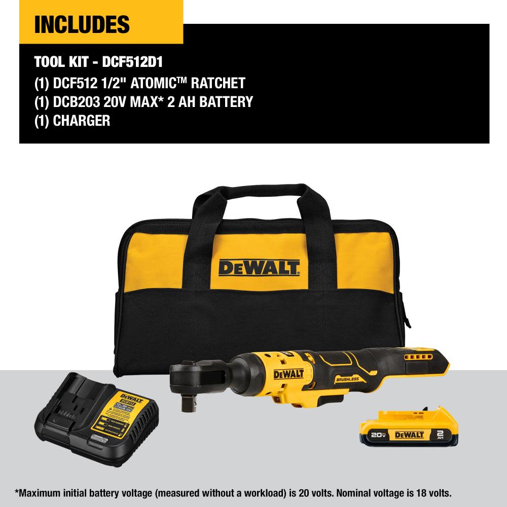 DEWALT ATOMIC 20V MAX Ratchet Brushless Kit 1/2″ - Ascmtools