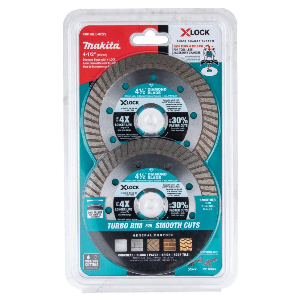Makita X-LOCK 4-1/2″ Turbo Rim Diamond Blade for Masonry Cutting 2/pk - Ascmtools