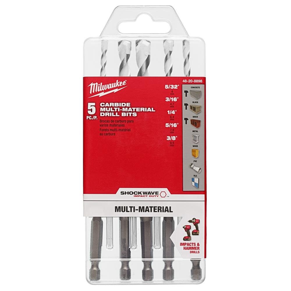 Milwaukee 5pc. SHOCKWAVE Carbide Multi-Material Drill Bits - Ascmtools