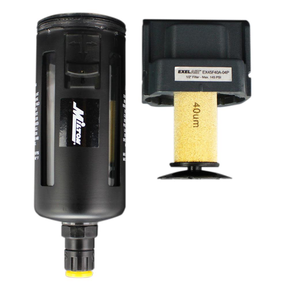 Milton EXELAIR FRL Air Filter – 1/2″ NPT – Polycarbonate Bowl Automatic Float/Overnight (EX45F40A-04P) - Ascmtools