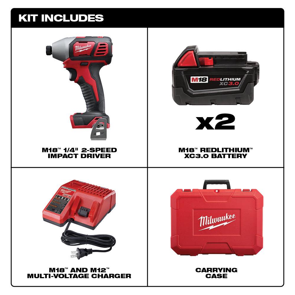 Milwaukee M18 2 Speed 1/4 Hex Impact Driver XC Kit - Ascmtools