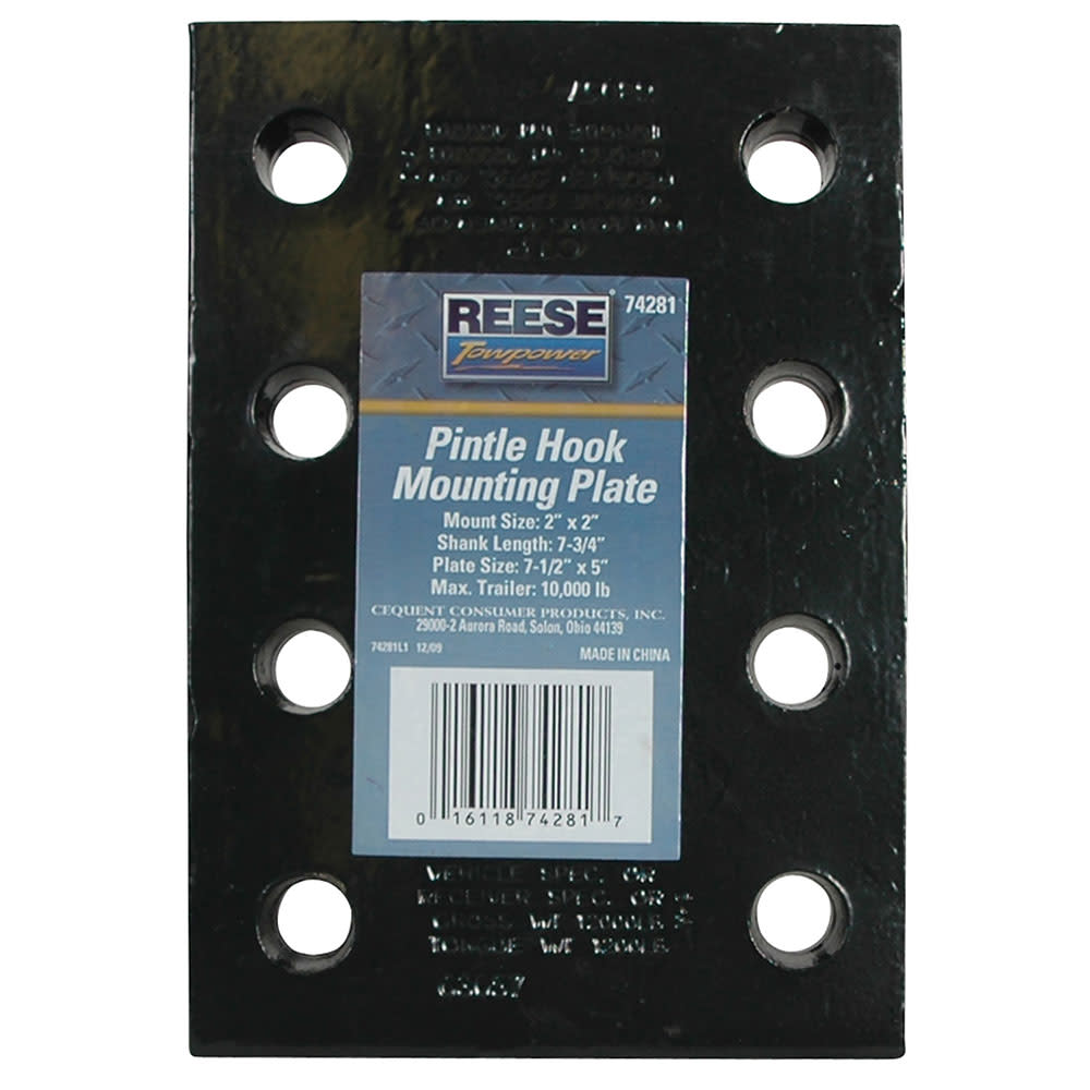 Reese 7.75″ 10000 lbs Black Steel Pintle Hook Mounting Plate - Ascmtools
