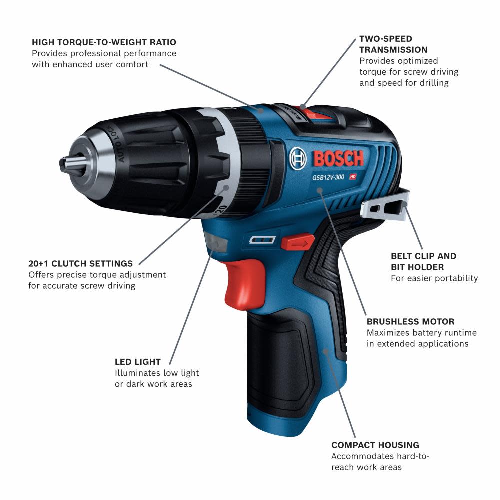 Bosch 12V Max Brushless 3/8 In. Hammer Drill/Driver (Bare Tool) - Ascmtools