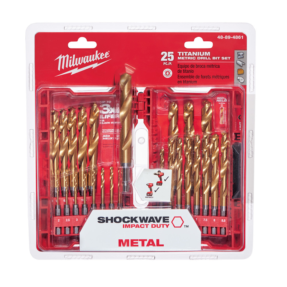 Milwaukee 25-Piece Metric Titanium SHOCKWAVE Red Helix Drill Bit Kit - Ascmtools
