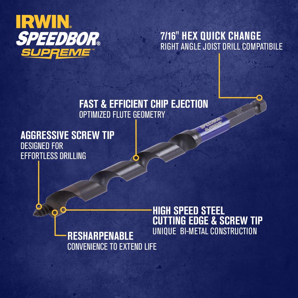 Irwin SPEEDBOR SUPREME Auger Bit 1/2″ X 7 1/2″ - Ascmtools