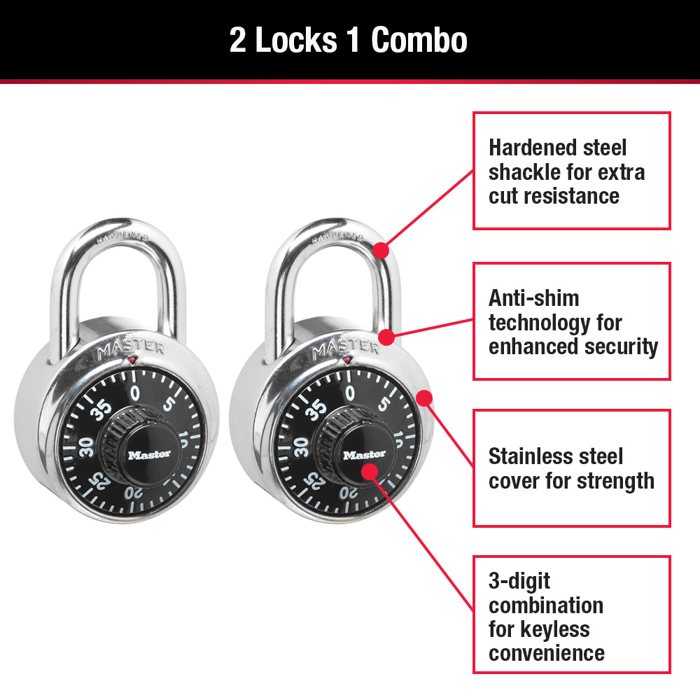 Master Lock Padlock 1 7/8″ Wide Steel Combination Dial 2pk - Ascmtools
