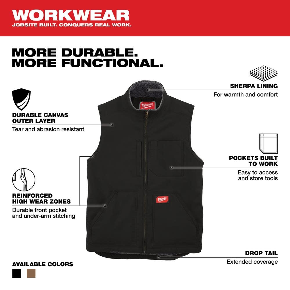 Milwaukee Heavy Duty Sherpa Lined Vest Black 2X - Ascmtools