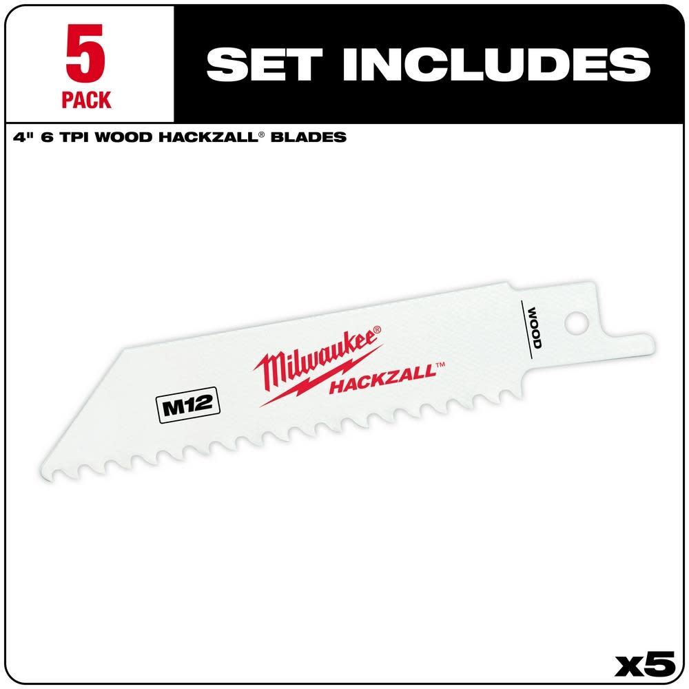 Milwaukee M12 HACKZALL Bi-Metal Blade-Wood 5PK - Ascmtools