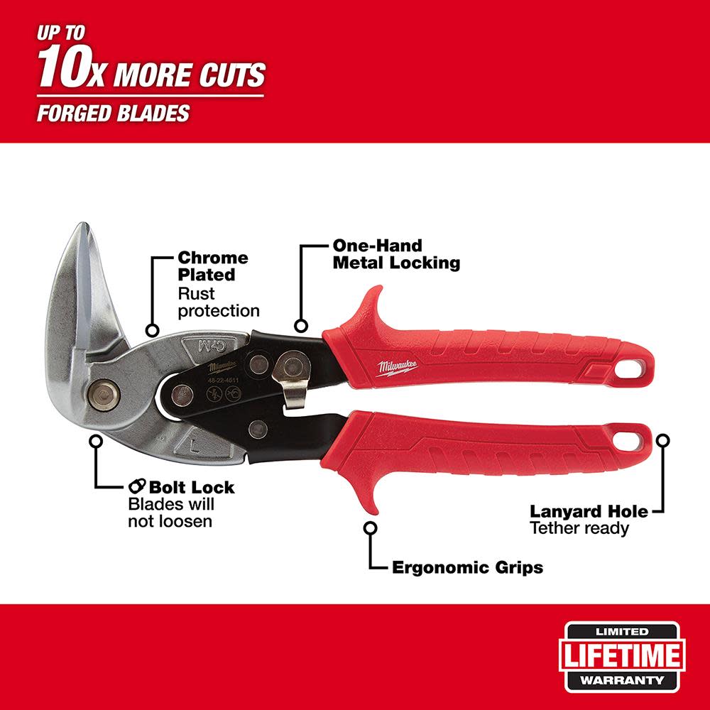 Milwaukee Left Cutting Upright Aviation Snips - Ascmtools