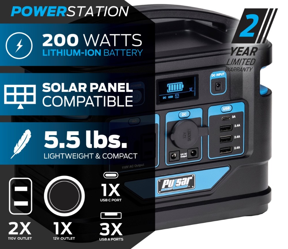 Pulsar Products 200 Watt Lithium Ion Portable Power Station - Ascmtools