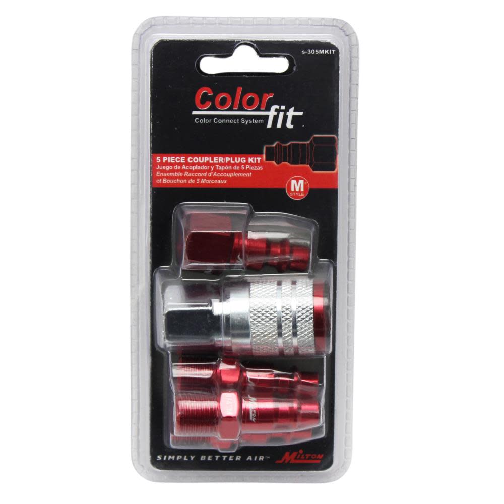 Milton ColorFit S-305MKIT Coupler & Plug Kit – (M-Style Red) – 1/4″ NPT (5-Piece) - Ascmtools