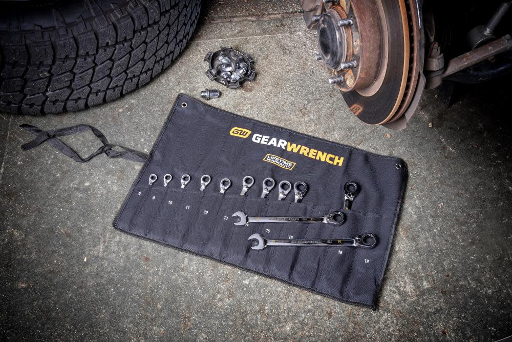 GEARWRENCH Ratcheting Wrench Set with Wrench Roll 90 Tooth 12 Point Metric Reversible 12pc - Ascmtools