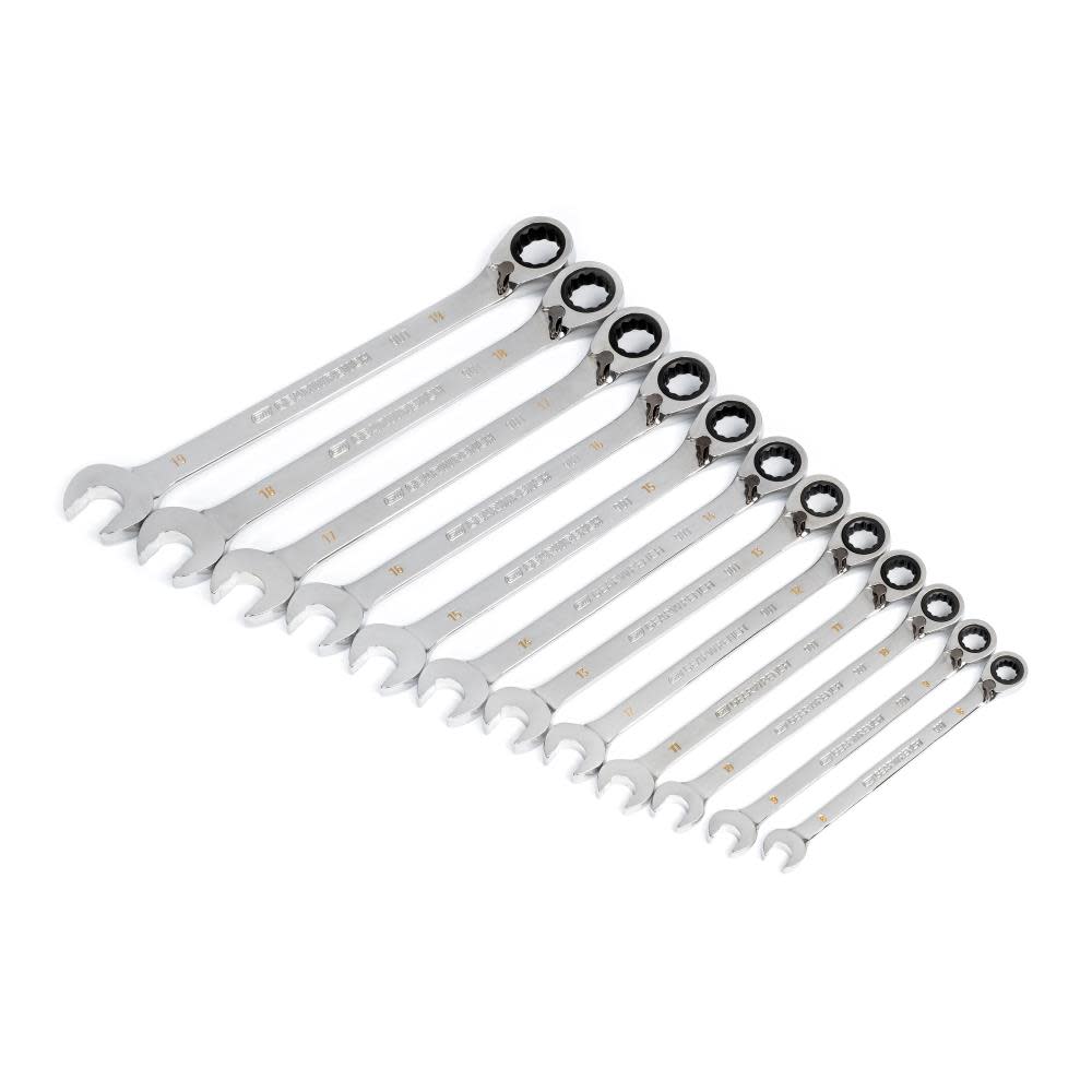 GEARWRENCH Ratcheting Wrench Set 90 Tooth 12 Point Metric Reversible 12pc - Ascmtools