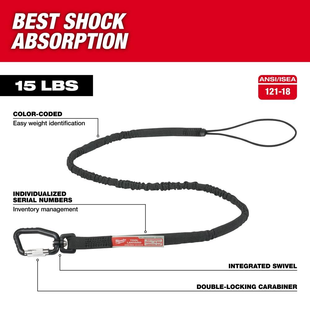Milwaukee 15 Lbs. 54 in. Extended Reach Locking Tool Lanyard - Ascmtools