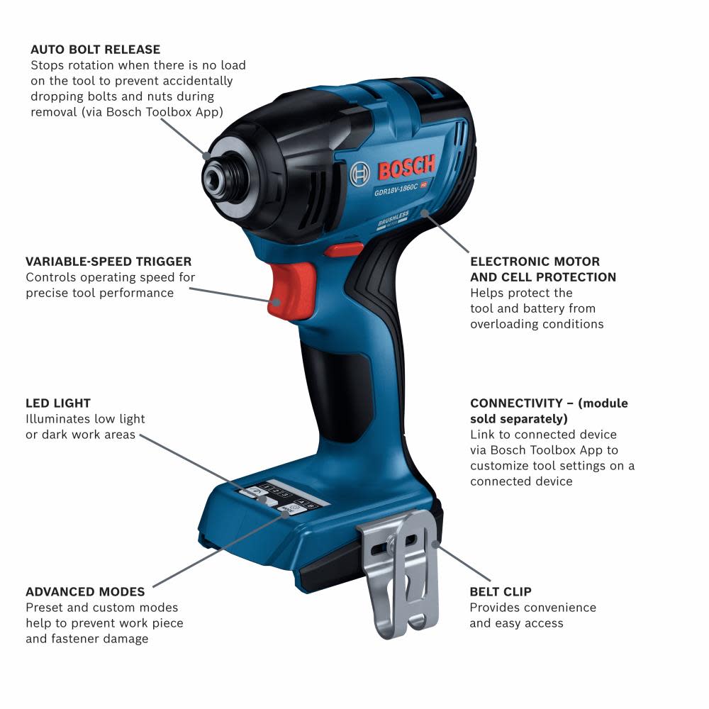 Bosch 18V Hex Impact Driver Connected Ready 1/4″ Bare Tool - Ascmtools