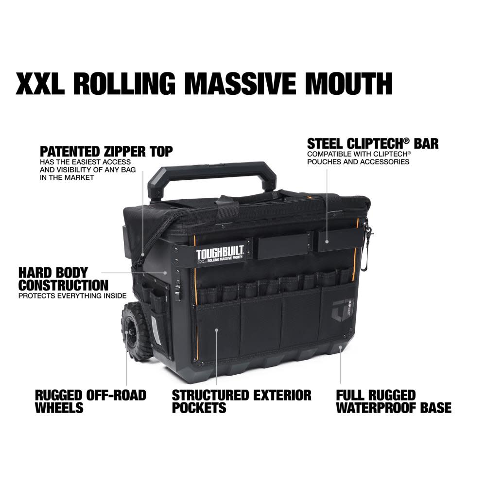 Toughbuilt XXL Rolling Massive Mouth Tool Bag - Ascmtools