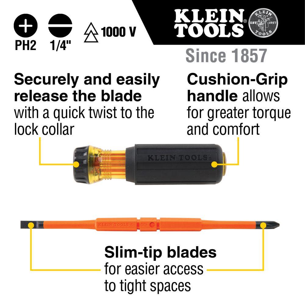 Klein Tools Insulated 2-Bit Driver #2Ph-1/4Sl - Ascmtools