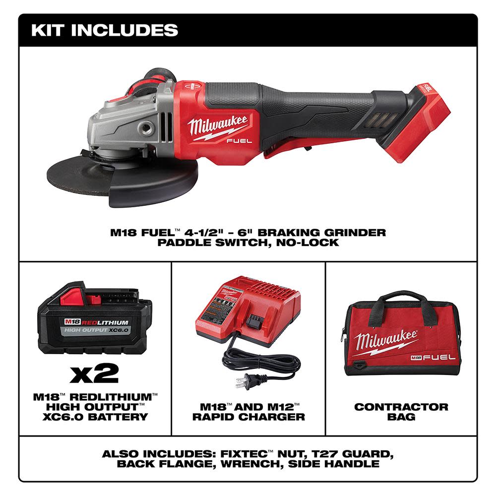 Milwaukee M18 FUEL 4 1/2″-6″ No Lock Braking Grinder with Paddle Switch Kit - Ascmtools