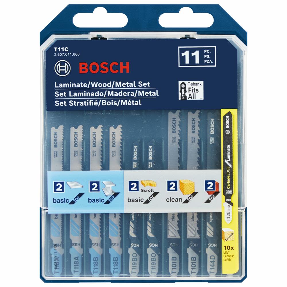 Bosch Jig Saw Blade Set 11pc Laminate/Wood/Metal T Shank - Ascmtools