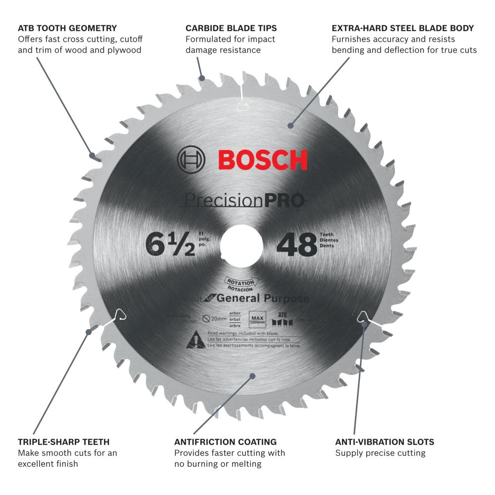 Bosch 6-1/2 In. 48-Tooth Precision Pro Series Track Saw Blade - Ascmtools