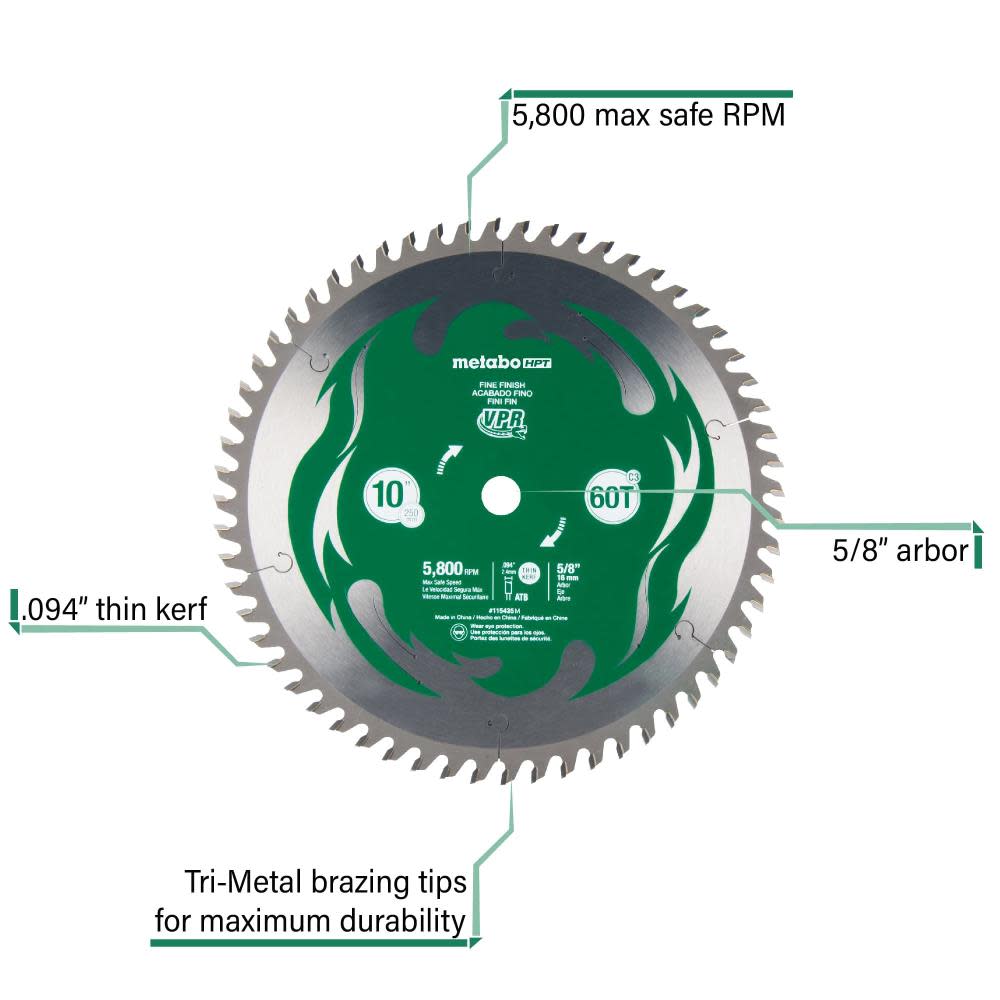 Metabo HPT VPR 10″ 60T Carbide Miter Saw Blade - Ascmtools