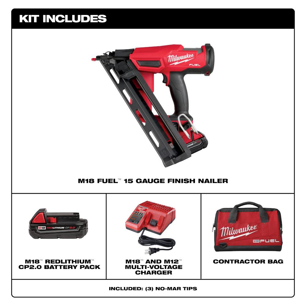 Milwaukee M18 FUEL 15 Gauge Finish Nailer Kit - Ascmtools