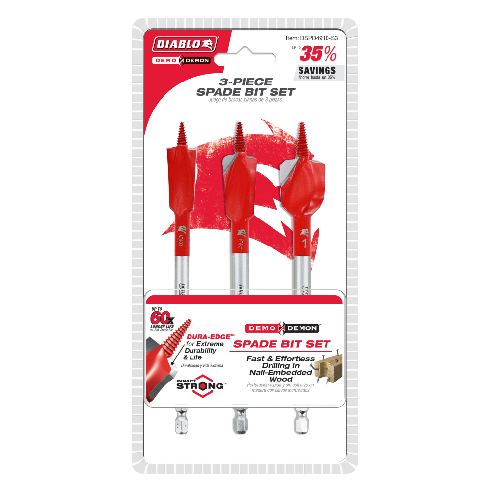 Diablo Tools Demo Demon Spade Bit Set for Nail Embedded Wood 3pc - Ascmtools